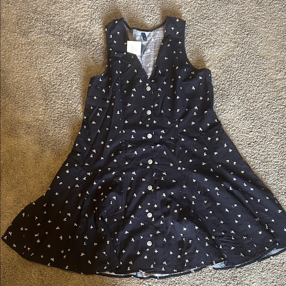 Navy and White flower  Patterned Women's Dress